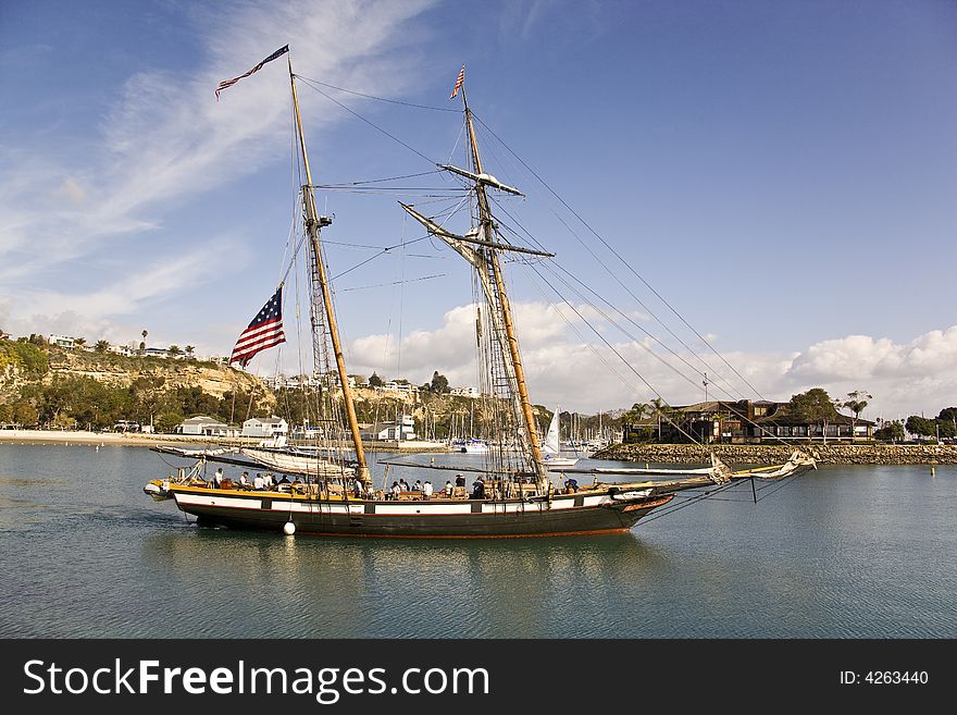 Tall Ship Sailing out of Dana Point Harbor flying the American Flag