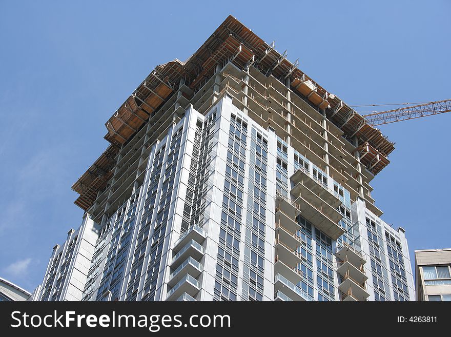 Close-up view of a modern high-rise condo building. Close-up view of a modern high-rise condo building