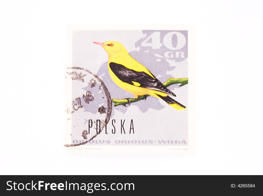 Old Polish stamp with bird (bird - oriole)