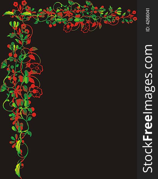 Floral frame - black red green yellow -  illustration