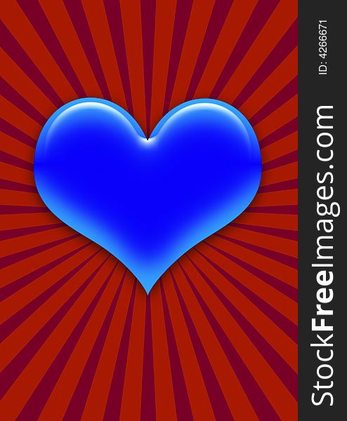 Blue glossy heart illustration on red background. Blue glossy heart illustration on red background