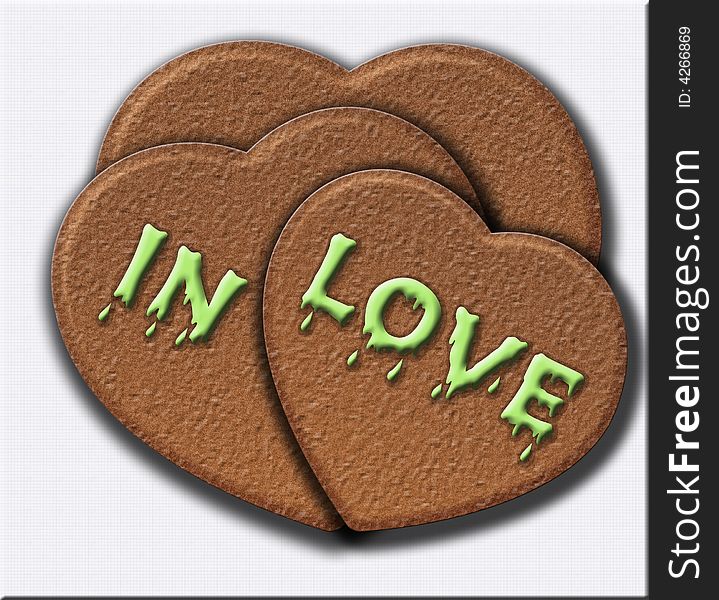 Illustration of ginger-bread heart in love. Illustration of ginger-bread heart in love