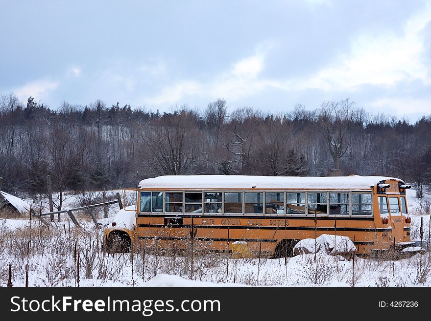 A bus from South Carolina rest on the frozen ground of upstate NY. A bus from South Carolina rest on the frozen ground of upstate NY.