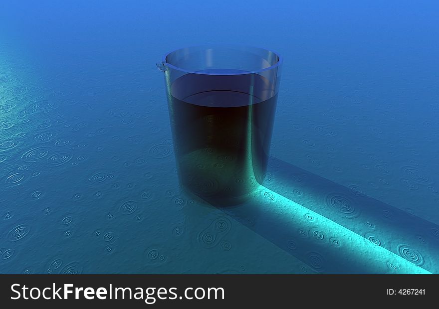 3D Glass on the blue water with sunlight passes throu. 3D Glass on the blue water with sunlight passes throu