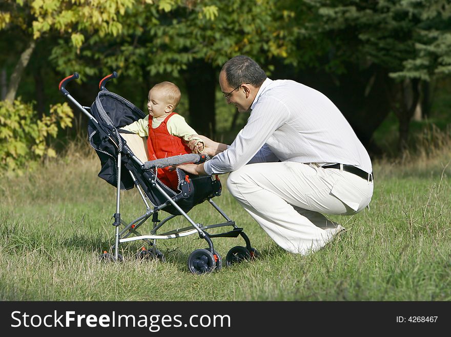 Father and son in park