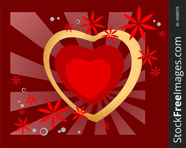 Ornate heart and flowers on a claret striped background. Valentine's illustration. Ornate heart and flowers on a claret striped background. Valentine's illustration.