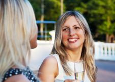 Young Beautiful Woman In A White Dress Holding A Glass Royalty Free Stock Images Young Beautiful Woman In A White Dress Holding A Glass Royalty Free Stock Images
