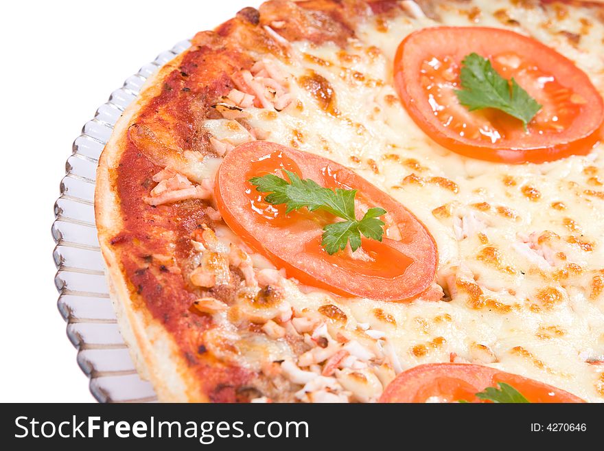 Picture of a slice of pizza with tomatos. Picture of a slice of pizza with tomatos