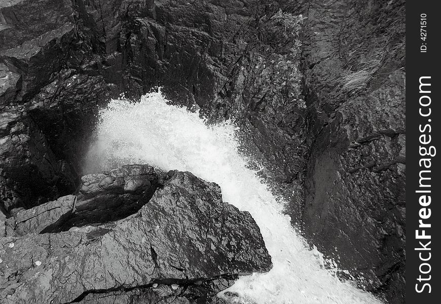 Devil's Kettle Waterfall in Judge Magney State Park, black and white.