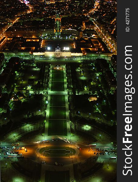 Night scene shot from the top of the Eiffel Tower, Paris