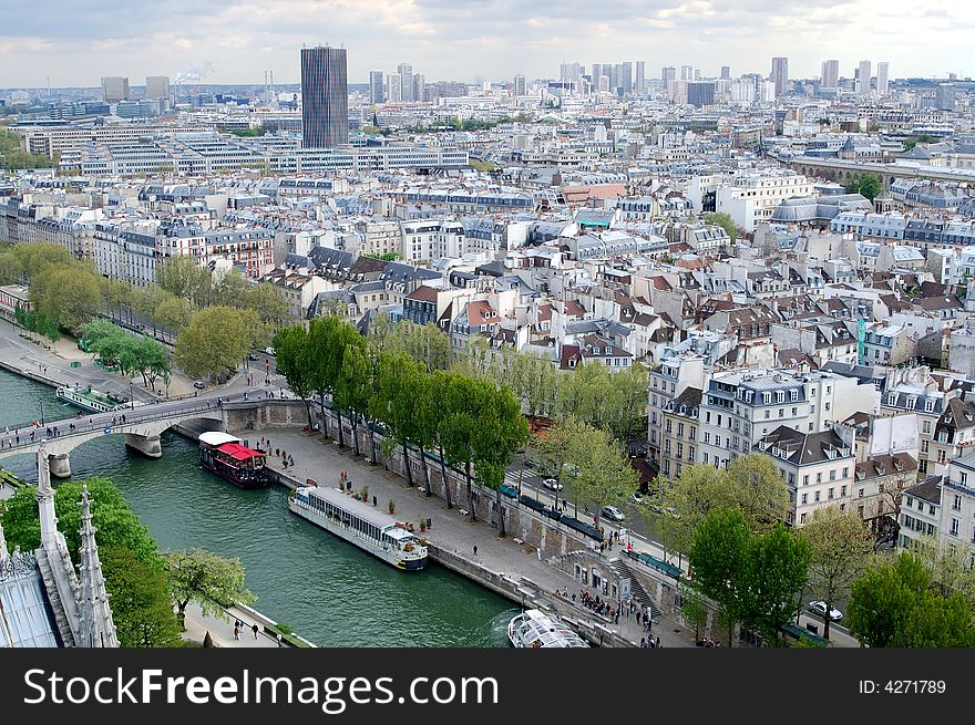 Aerial view of Paris from the Notre Dame cathedral