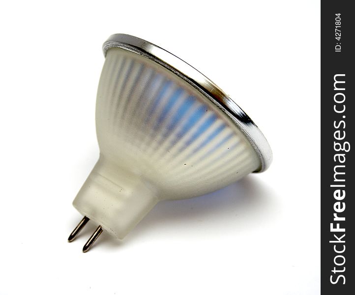 Fluorescent small spot light bulb at white background