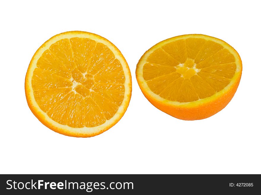 Isolated orange halves on white background. Isolated orange halves on white background
