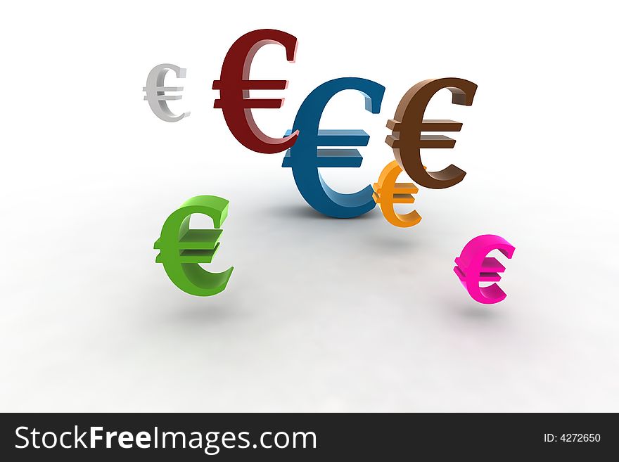 Euro symbol in the air - 3d illustration isolated on white background