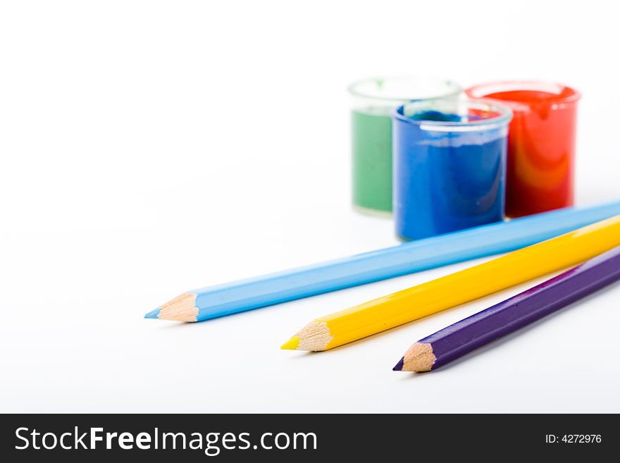 Three Paints And Pencils