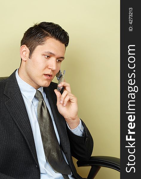 Concerned businessman on the phone. Concerned businessman on the phone