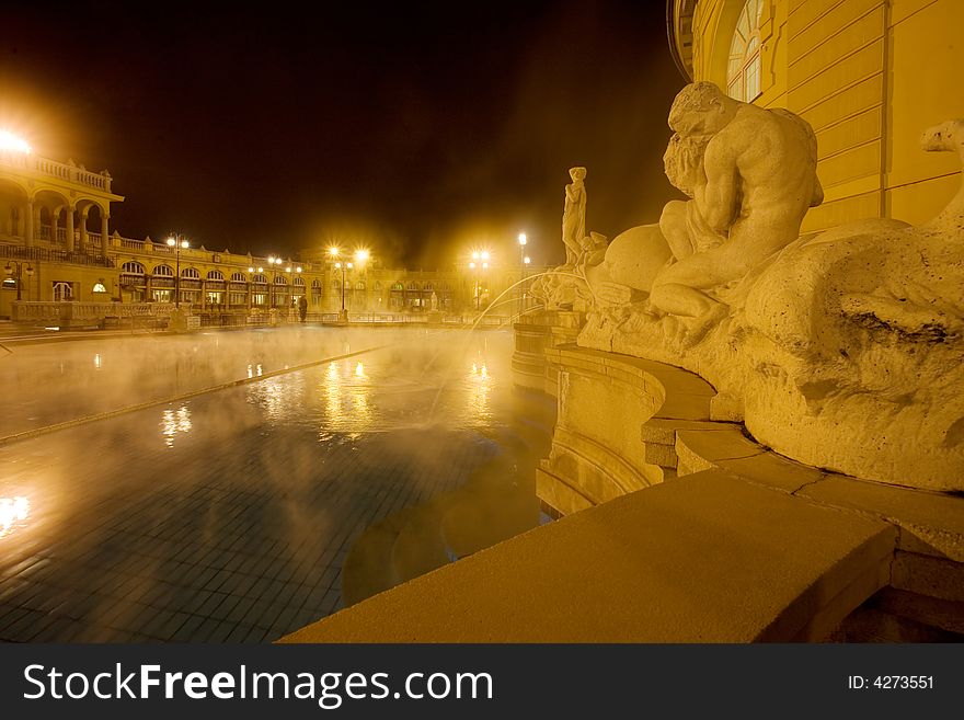 Night in the empty public baths. Night in the empty public baths