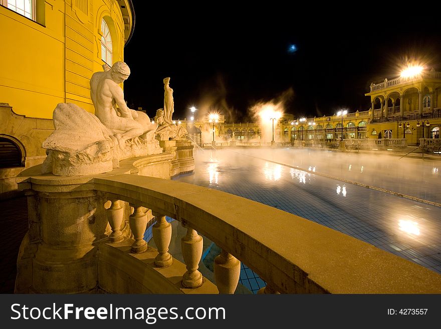 Night in the empty public baths. Night in the empty public baths