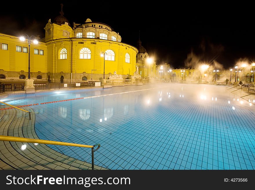 Night in the empty public baths. Night in the empty public baths