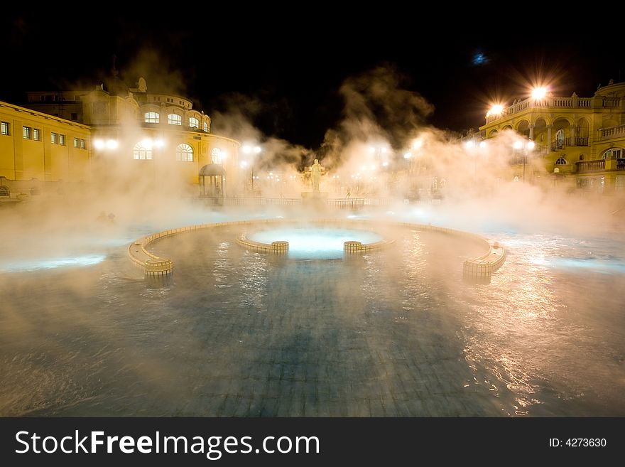 Night in the empty public baths. Night in the empty public baths