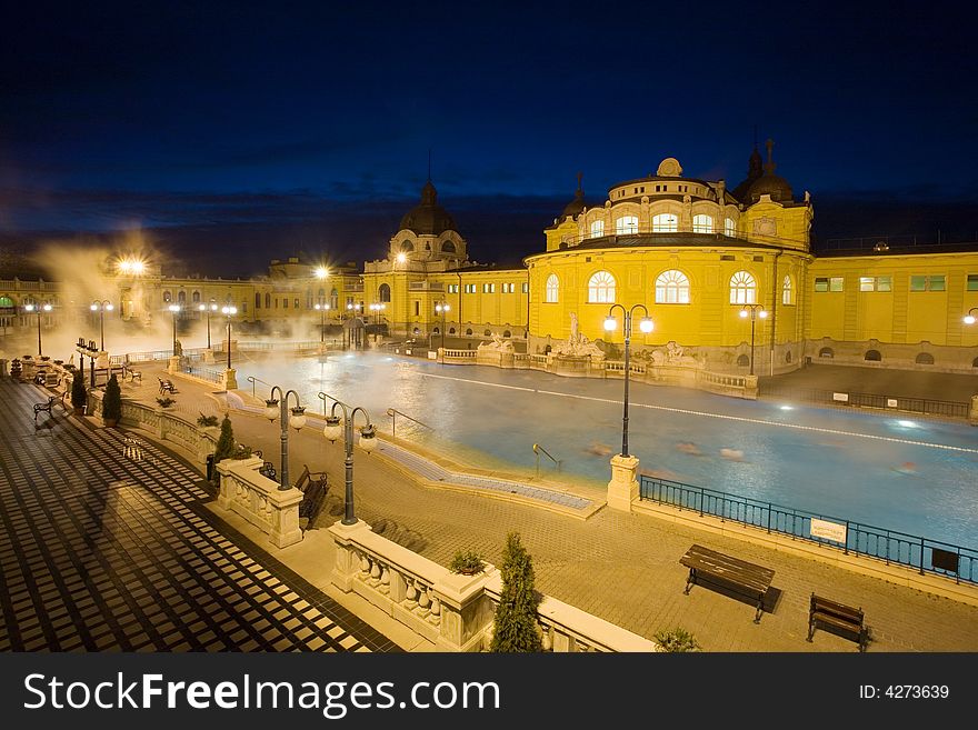 Night in the empty public baths. Night in the empty public baths