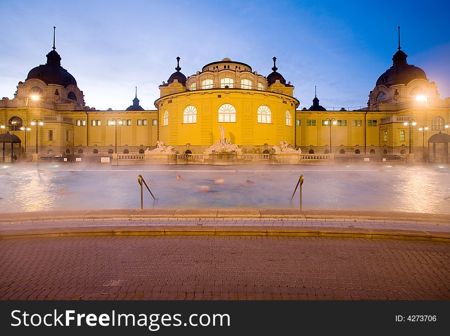 Night in the empty public baths. Night in the empty public baths