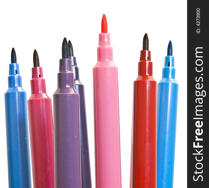 Selection of fibre-tipped pens against a white background. Selection of fibre-tipped pens against a white background