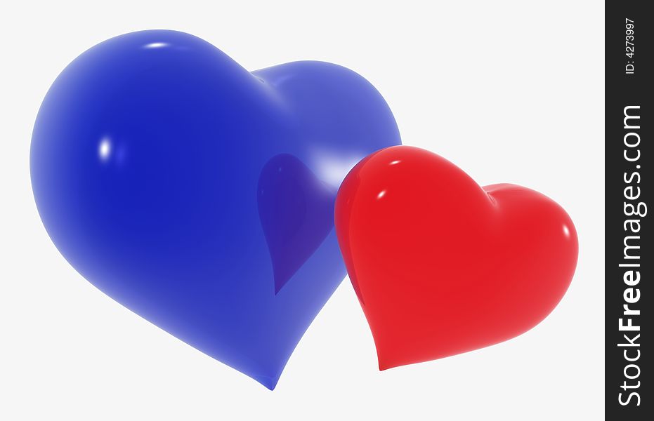 3d the image of red and dark blue heart. 3d the image of red and dark blue heart