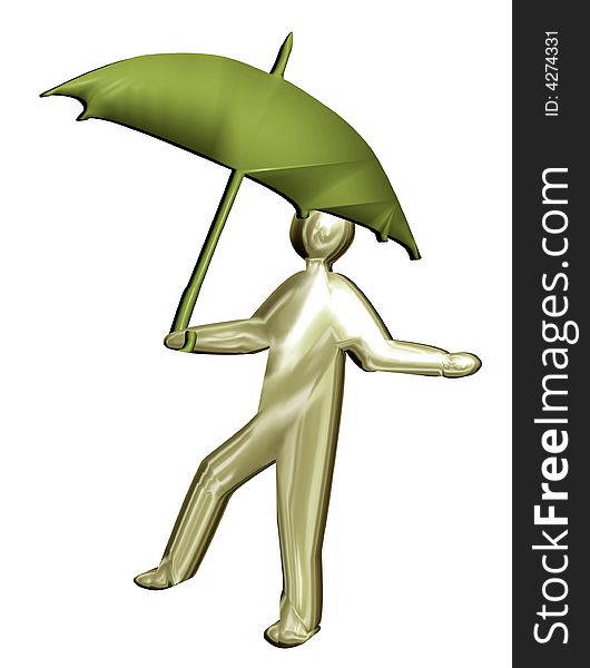3D brolly man sheltering from the rain