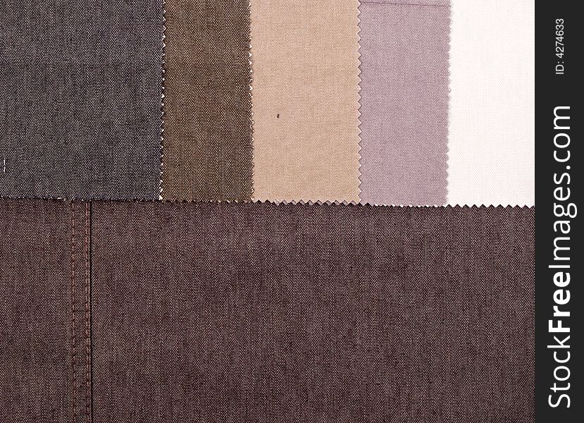 Textile denim samples in diagonal form. Textile denim samples in diagonal form