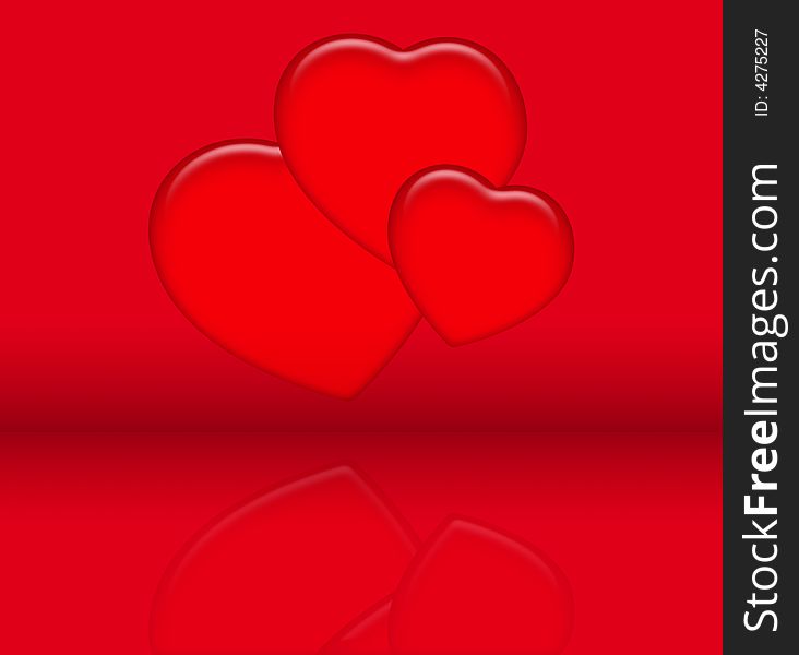 Computer illustration of three red hearts. Computer illustration of three red hearts