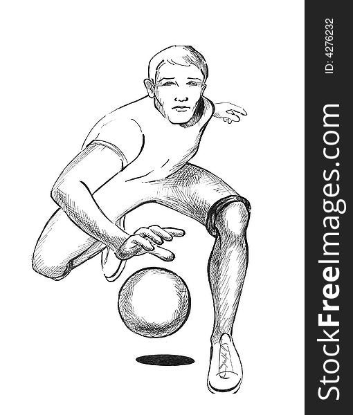 Man playing basketball black and white illustration. Man playing basketball black and white illustration