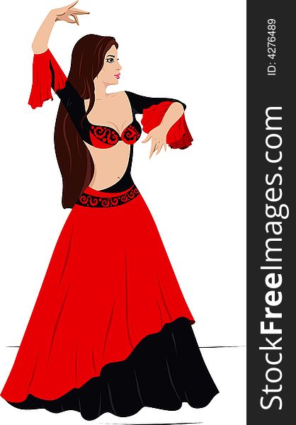 Vector illustration of the young girl, beauties of the brunette, dancing the Spanish dance. Vector illustration of the young girl, beauties of the brunette, dancing the Spanish dance