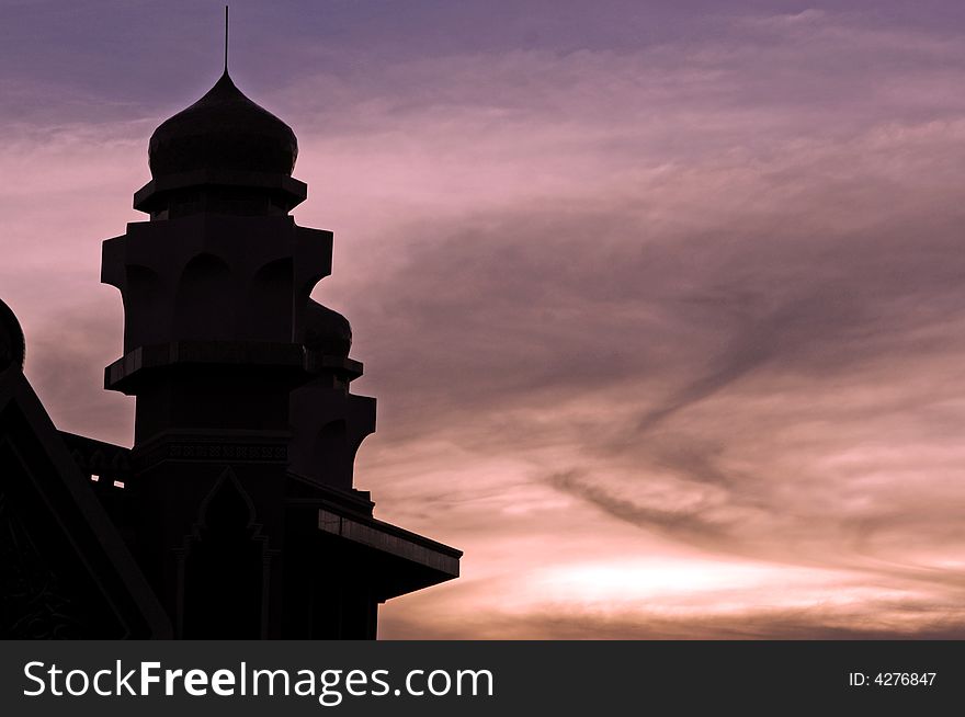 Indonesia, Java: Mosque At Sunset