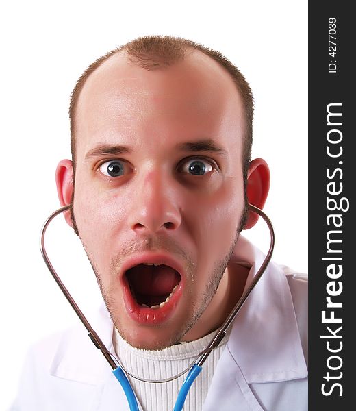 Crazy doctor with a stethoscope