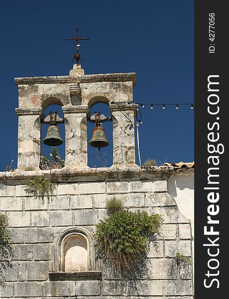 Monastery Bell Tower In Greek Village