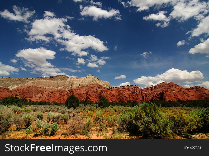 View of the red rock formations in Kodachrome Basin with blue sky�s and clouds. View of the red rock formations in Kodachrome Basin with blue sky�s and clouds