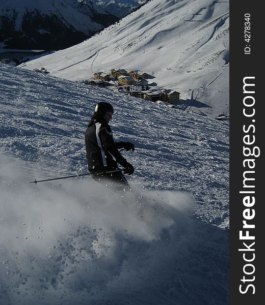 Blue sky in Winter with skiing in Tirol, Austria. Blue sky in Winter with skiing in Tirol, Austria