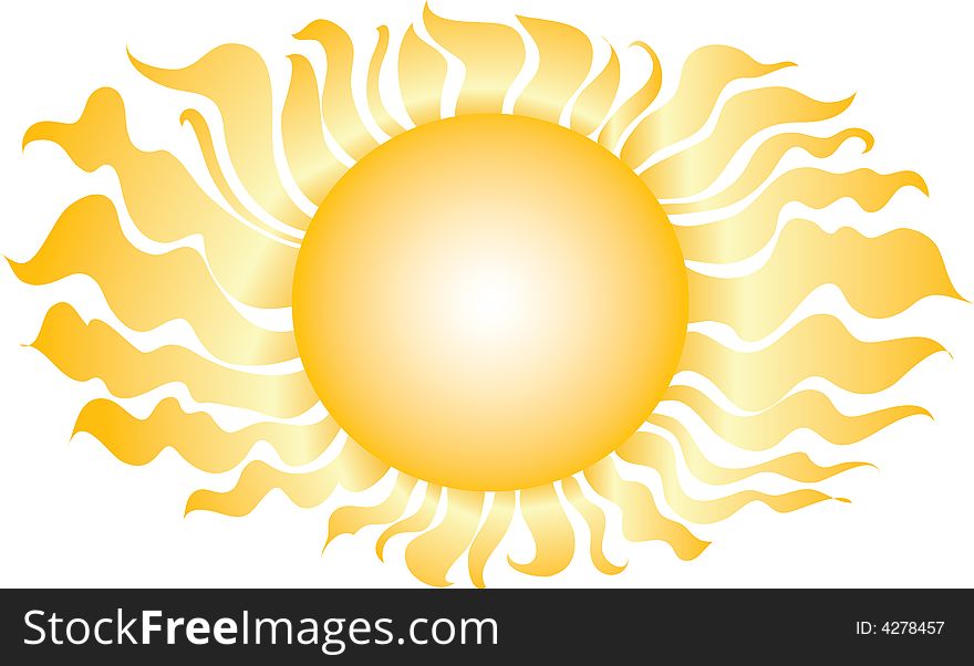 Gold disk of the sun with set of wriggling beams. Gold disk of the sun with set of wriggling beams