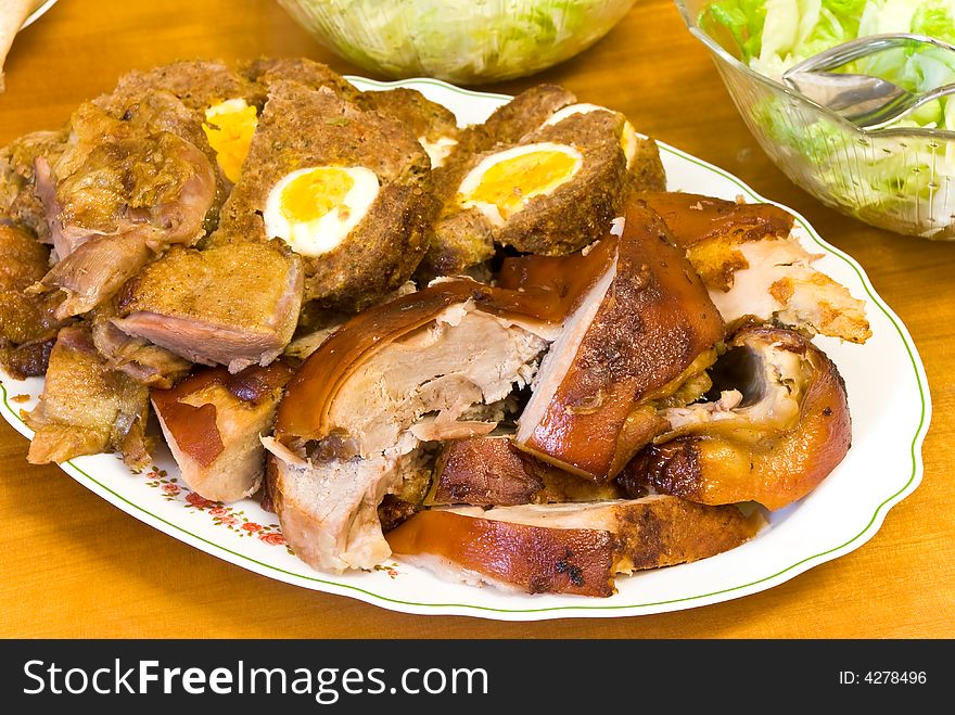 Mixed meat-roasted.pigling,duck and minced meat