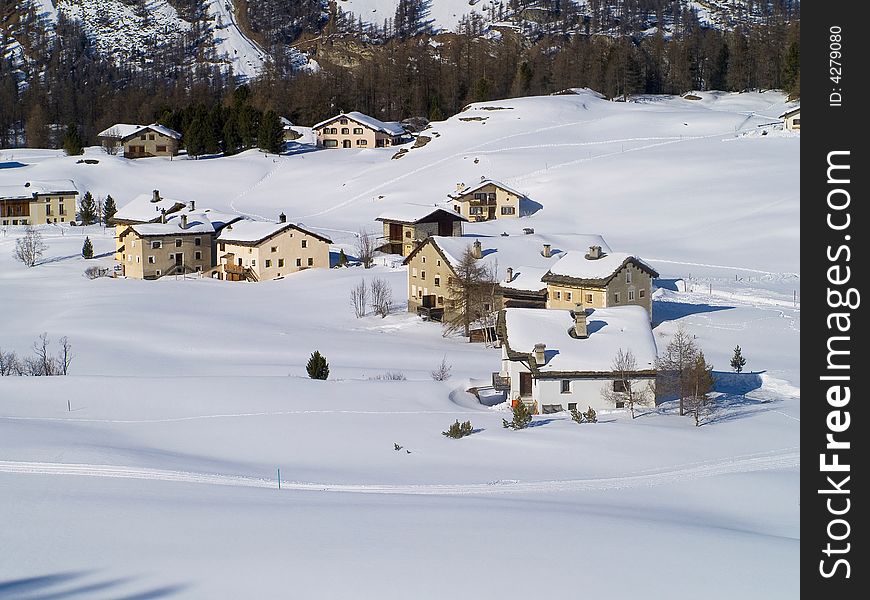 Small country between the snowy Swiss Alps. Small country between the snowy Swiss Alps