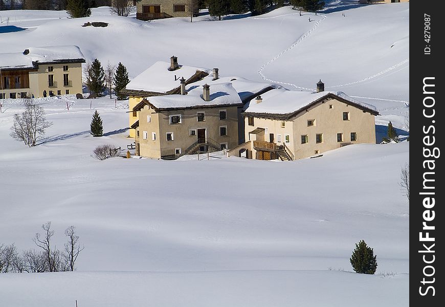 Small country between the snowy Swiss Alps. Small country between the snowy Swiss Alps