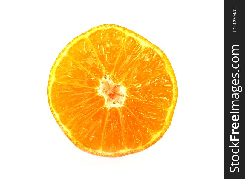 Slice of mandarine on white