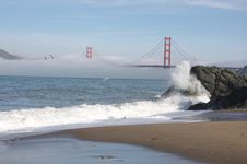 The Golden Gate Bridge In The Morning Fog Stock Photo