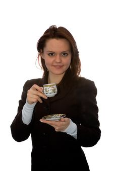 The Girl Drinks Tea Stock Image