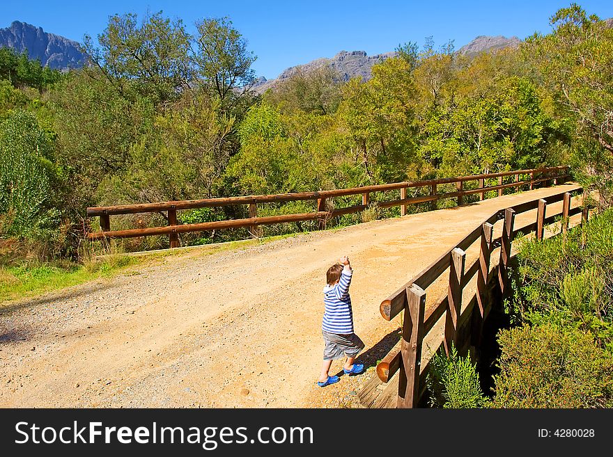 Little Boy Walks On Road