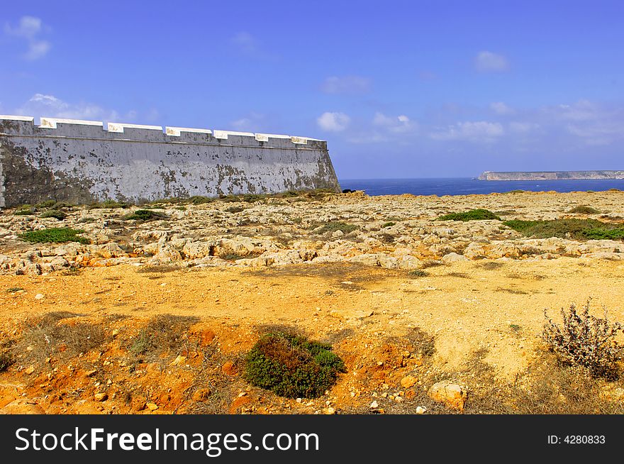 Portugal, area of Algarve, Sagres: Cabo de S Vincente; the extreme occidental pointe of Europe and his fortification. Portugal, area of Algarve, Sagres: Cabo de S Vincente; the extreme occidental pointe of Europe and his fortification