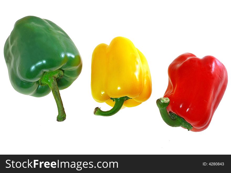 Red yellow green bulgarian pepper isolated on white. Red yellow green bulgarian pepper isolated on white