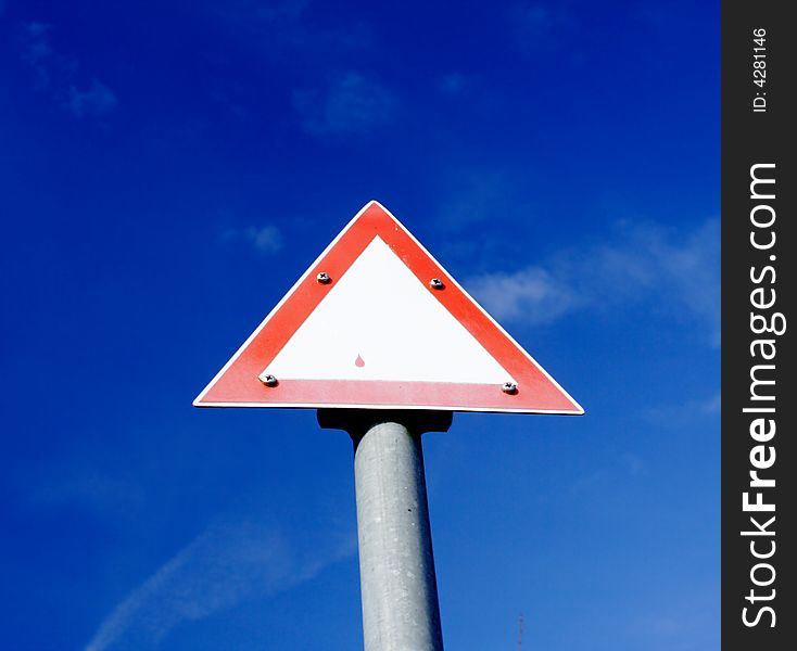 Clear triangle board with blue sky. Clear triangle board with blue sky