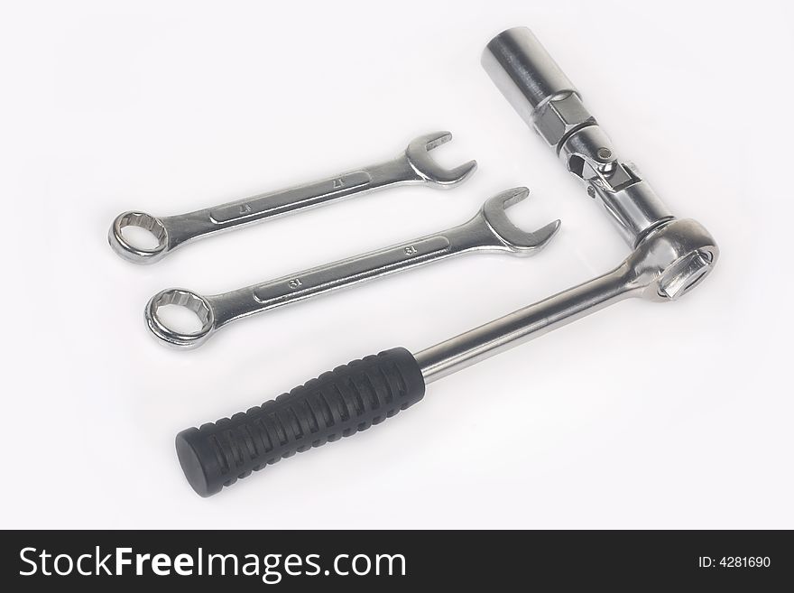 Metallic wrenches isolated on a white